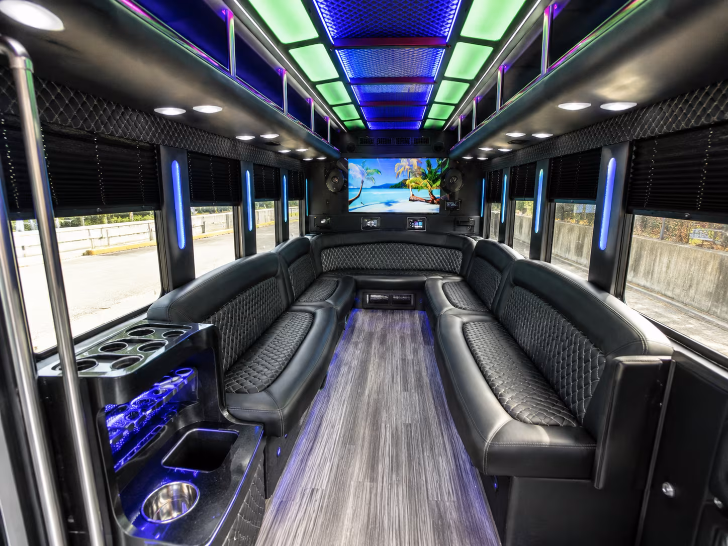 norman 18 passenger party bus inside